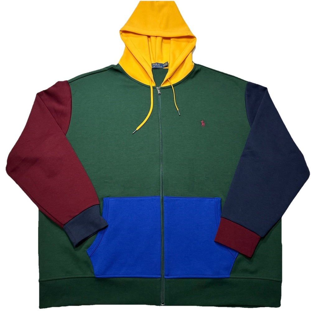 Polo Ralph Lauren 3XB Green Multi Colorblock Double Knit Full Zip Hoodie NWOT